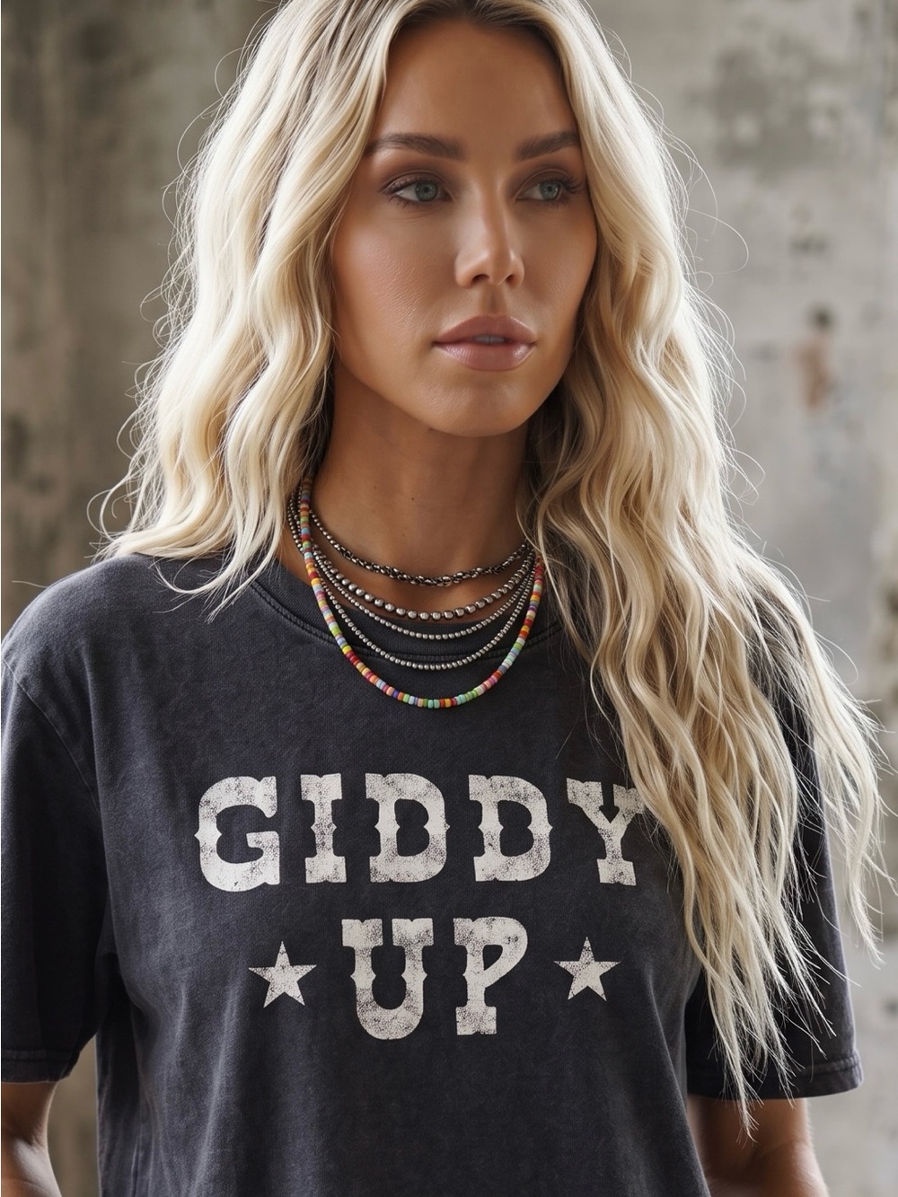 NWT Giddy Up Graphic Washed Raw Hem Crop Cropped Tee T-Shirt Top - Picture 2 of 7
